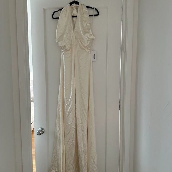 NWT Reformation Veria Silk Maxi Dress Ivory Wrap Halter Neckline Open Back - Picture 5 of 7